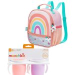 Mochila Lunchera Termica + 2 Vasos Miracle Arcoiris Rosa
